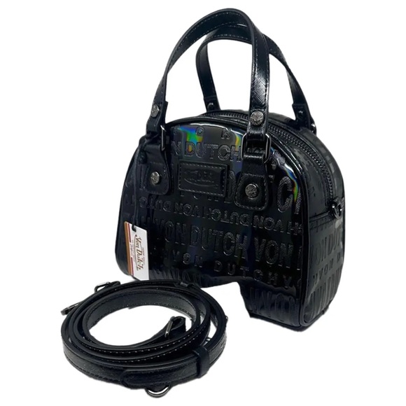 Von Dutch Handbags - Von Dutch Black Onyx Reflective HANDBAG/Bowling Bag/Crossbody/Satchel/Purse| NEW